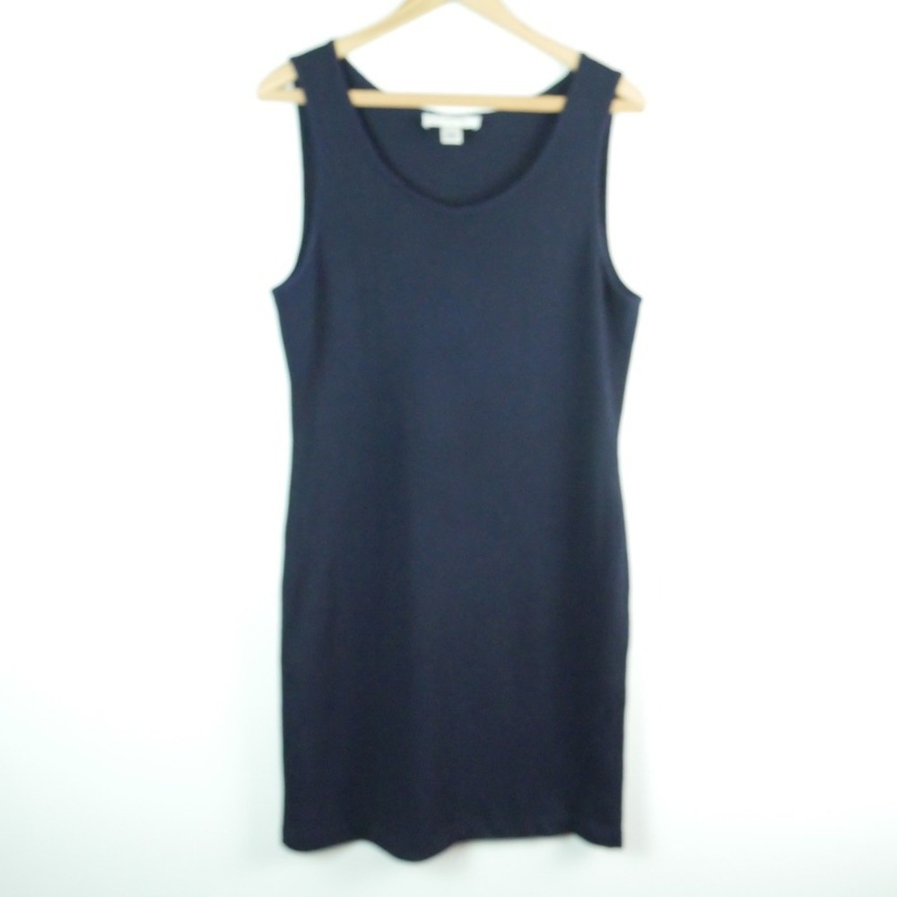 St. John Collection Navy Blue Santana Knit Sleeveless Sheath Dress Size 10